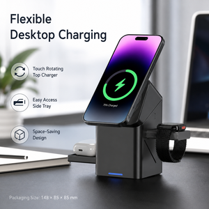 <span class=keywords><strong>Chargeur</strong></span> sans fil rapide 15W 3 en 1 avec support escamotable pour montre et écouteurs, compatible avec plusieurs appareils <span class=keywords><strong>Apple</strong></span> - Product Image 5