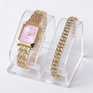 Reloj de Cuarzo LP35 para Mujer con Esfera Cuadrada y Caja de Aleación + Set de Pulsera, Conjunto de Dos Piezas para Damas, Regalo para Chicas - Product Image 1