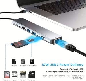 Factory 8-In-1 USB Type <b>C</b> <b>Hub</b> Multi-port Adapter <b>Hub</b> Dock 8 in 1 USB <b>C</b> <b>Hub</b> With 4K HDTV USB 3.0 SD TF Card Reader PD Charging - Product Image 4
