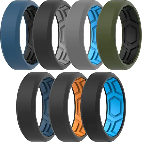 Double Layer Men Breathable Air Grooves Silicone Wedding Ring Wedding Bands