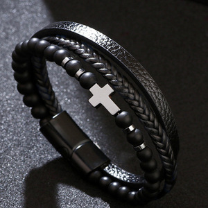 Chakra-Heilungs-Armband mit Gelbem Tigerauge für Männer, Doppeltes Flaches Lederarmband mit Edelstahl-Magnetverschluss zum Schutz - Product Image 3