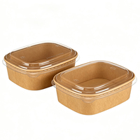 Bol à salade carré moderne en papier kraft, jetable, multi-tailles (500 ml, 1400 ml), avec logo personnalisé, pour vente en gros et plats à emporter