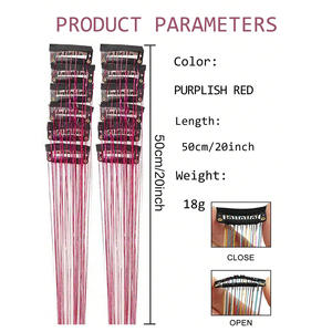 Extensions de cheveux BB à clips de 12 pièces de marques nationales, 20 pouces, lisses, avec crochets d'oreille à paillettes, en fibre haute température, style noir - Product Image 3