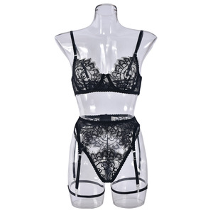 Fashion Lace Floral Lingerie Women Sexy Lace Bra Set With Garter Belt Ladies Bra and Panties Sets - Product Image 5