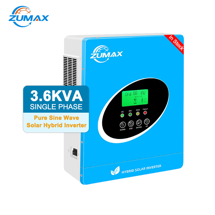 Гибридный солнечный инвертор Zumax с 3 кВА до 6, 6 кВА однофазный 24 В 48 В выход 220 В со встроенным 120A MPPT