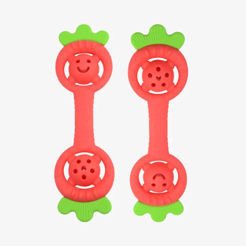 Venda quente Food Grade Silicone Infantil Bebê Mordedores Morango Criança Silicone Bebê Rattle Brinquedos