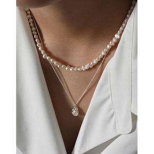 Vente en gros de chaîne de clavicule en argent sterling 925 de haute qualité pendentif en perles de coquillage collier de perles de <span class=keywords><strong>culture</strong></span> en forme d'arachide - Product Image 4