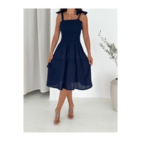 Robe bleu marine à volants pour femmes, bretelles flexibles, tissu en viscose confortable pour l'été, longueur 100 cm, grande taille