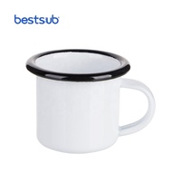 Mug à café en céramique Bestsub 3oz/100ml, vente en gros, logo personnalisé, impression par sublimation, mug de camping en émail avec bord noir