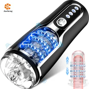 Masturbador Masculino Automático quente com 10 Empurradores Vibratório Realista Textura Stroker Sex Toys para Homens Se Masturbando