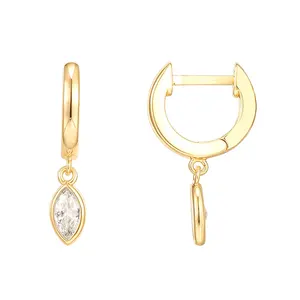 EQE52 RINNTIN fashion jewelry 14k gold plated diamond bezel zircon drop pave huggies hoop earrings