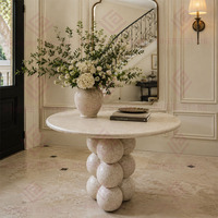 Nouvelle console en pierre calcaire blanche pour la maison, hôtel, salon, table d'entrée avec base en boules, design en marbre, table de couloir