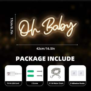 Letrero Luminoso LED 'Oh Baby' Blanco Cálido para Decoración de Pared en Hogar y Centro Comercial, Decoración para Baby Shower - Product Image 6