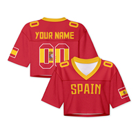 Jersey Sepak Bola Wanita Model Crop Top V-Neck 2026, Kaos Streetwear Bahan Mesh, Cetak Bendera Brasil Spanyol Argentina, Atasan Sepak Bola Crop Top