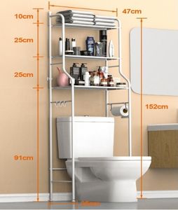 Étagère de toilette à 3 niveaux en métal, étagère de rangement pour salle de bain au-dessus des toilettes, étagère multifonctionnelle pour balcon, étagère pour lave-linge au sol - Product Image 2