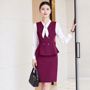 Women's Professional Hotel Receptionist Uniform Vest Solid Color Polyester Slim Fit Workwear For Beauty Salon And Wellness - Product Image 2