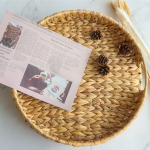 Rattan Storage <b>Basket</b> Circle With Handles Willow Straw <b>Weaving</b> Neatening Storage Solution - Product Image 2