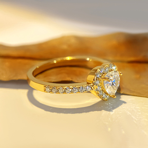 Anello di fidanzamento FOXI placcato in oro 18k cuore <span class=keywords><strong>D</strong></span> colore VVS Moissanite diamante anello di alone 925 <span class=keywords><strong>argento</strong></span> Sterling Moissanite anello di <span class=keywords><strong>nozze</strong></span> - Product Image 3