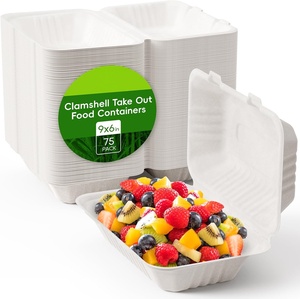 Boîtes à emporter jetables en bagasse pour la restauration rapide, 9*6 pouces, biodégradables, en bagasse de canne à sucre, boîte à lunch bento - Product Image 1