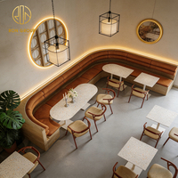Retro-Stil Terrazzo Leder Holzrahmen Fast-Food-Restaurant Tisch- und Stuhl-Set mit Halbkreis-Sitzbank Möbel