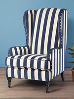 Französischer Vintage Tiger-Stuhl im amerikanischen Landhausstil, gestreifter Stoff, hohe Rückenlehne, Einzelsofa, Balkon-Freizeitstuhl für das Wohnzimmer