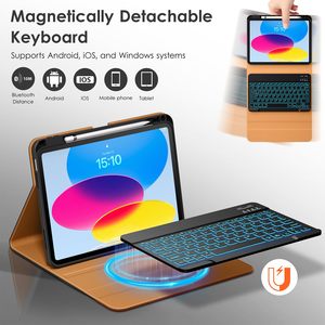 Laudtec pour iPad 11ème A16 étui avec clavier rétro-éclairé sans fil détachable clavier cuir <span class=keywords><strong>Folio</strong></span> couverture avec poche porte-crayon - Product Image 3