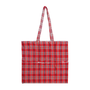 Sac fourre-tout en tissu non tissé à carreaux rouges 25x23x7 pouces avec longues poignées, sac de courses réutilisable en toile - Product Image 1