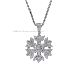 Snowflake pendant, hip hop jewelry, accessories, men's and women's necklaces, <b>copper</b> zircon, snowflake pendant. - Product Image 5