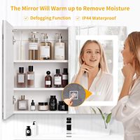 Miroir de salle de bain LED à température de couleur réglable (3 couleurs) avec rangement, anti-buée, fixation murale, prise de courant intégrée