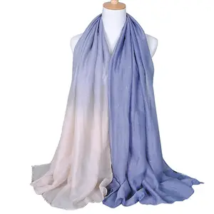 Hot selling thin gold stamping autumn winter monochrome women's scarf fashion gradient cotton linen Bali yarn scarves