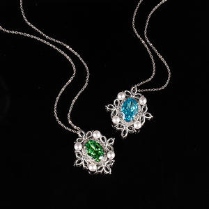 नई क्रॉस-बॉर्डर ओवल कट पेंडर फूलों के रेडिएंट कट स्पोर्टी यूनिसेक्स टिबेकन चांदी की बांस श्रृंखला समुद्री हार - Product Image 4