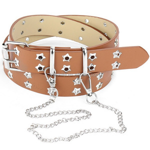 Cinturón <span class=keywords><strong>de</strong></span> piel sintética con estrella hueca Punk para mujer y niña, correa <span class=keywords><strong>de</strong></span> hebilla <span class=keywords><strong>de</strong></span> Metal, doble fila, cinco <span class=keywords><strong>puntas</strong></span> - Product Image 4