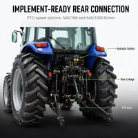 Tracteur 4x4 200 ch avec châssis robuste, cabine climatisée, tracteurs agricoles diesel