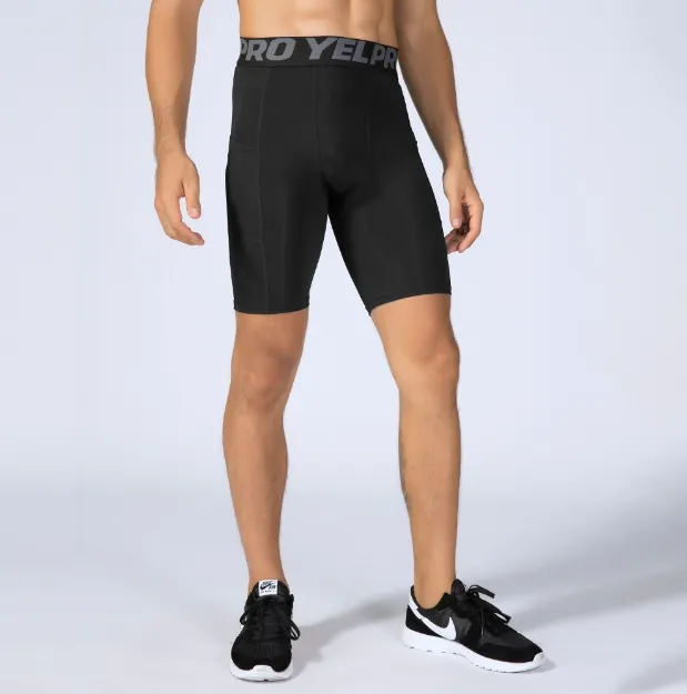 पुरुषों की फिटनेस स्पोर्ट रनिंग ट्रेनिंग स्वेट विक त्वरित सुखाने वाली इलास्टिक टाइट फिटिंग शॉर्ट्स