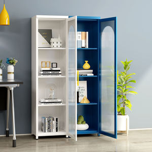 Vitrine moderne en verre métallique à poignée élégante, armoire de rangement à 1 porte, étagère réglable à 3 niveaux pour le salon, Offre Spéciale - Product Image 5