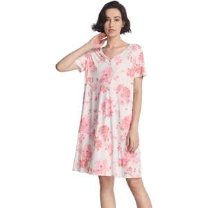 Camisón de Bambú Suave y Cómodo para Mujer, Manga Corta, Cuello en V, Vestido de Dormir Personalizado para Mujer, Vestido de Dormir para Señoritas - Product Image 1