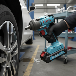 Clé à chocs sans fil FIXTEC 20V, couple élevé 450 Nm, moteur sans balais, batterie 2,0 Ah, entraînement 1/2 pouce, pour réparation de pneus de camion et de voiture, certifiée CE, vente en gros - Product Image 1