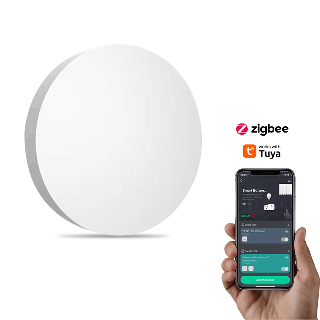 Tuya White Round Zigbee Smart Push Button Intelligent Linkage Wireless Scene Switch Battery Powered Automation Controller