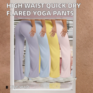 Custom Logo Solid High Waist Quick Drying Hip Lifting Yoga <b>Leggings</b> Tight Wide Leg <b>Flared</b> Spandex/Nylon <b>Women</b> Gym Sports Fitness - Product Image 2