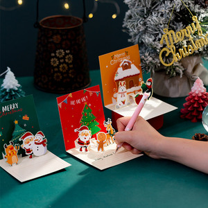New Christmas Handwritten 3D Greeting Card Thank You Christmas Cartoon Folding Small <b>Paper</b> Card Envelope Set - Product Image 4