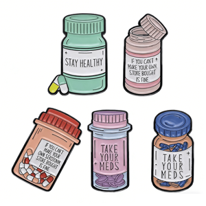 Medicine Bottle Shape Brooches Custom Take Your Meds Metal <b>Enamel</b> Electroplated Painted <b>Pins</b> Funny Cartoon Lapel <b>Badge</b> - Product Image 4