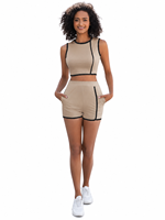 Ensemble de yoga OEM personnalisé pour femme, séchage rapide, short taille haute et crop top sans manches, idéal pour le fitness et le Pilates