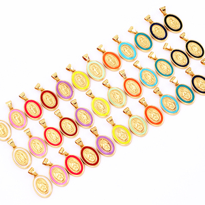 Médaille Émaillée Vierge Marie Breloque Sacrée Catholique, Plaqué Or 18 Carats, Bijoux Artisanaux pour Collier DIY Vente en Gros M53 - Product Image 2