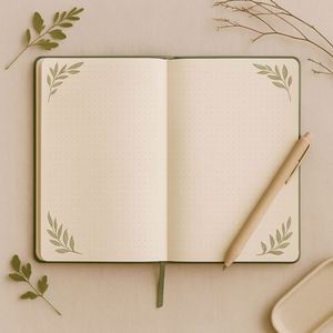 Olive Green Notebook Gift Set Debossed <b>Leaf</b> Design Minimalist PU Leather Journal and Beige Pen in Gift Box - Product Image 2