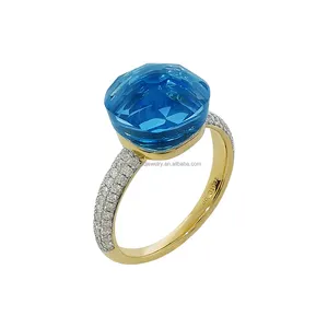 AU750 18k Yellow Pure Gold Nature Diamond Ring Good Quality Fine Jewelry Rings Fashion 18k Gold Topaz Rings