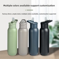Bouteille d'eau sport portable d'extérieur en acier inoxydable 304, tasse à paille isotherme à double paroi sous vide, isolation thermique 12-24 heures