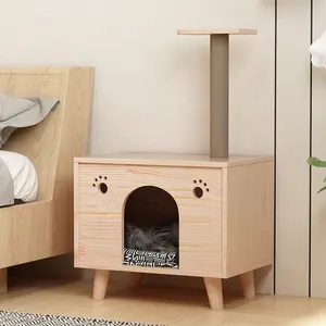 Grosir kabinet anjing-Tiang Goresan Furnitur Kucing Kayu Mewah Desain Modern Furnitur Hewan Peliharaan Ditinggikan Meja Samping Kabinet TV Rumah Kucing