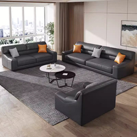 Conjunto de Sofá y Mesa de Centro para Sala de Estar u Oficina, o Conjunto de Sofá de Cuero Negro de Cuatro Plazas para Recepción Empresarial