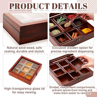 Boîte à épices en bois à 9 compartiments, Inde, avec couvercle en verre, boîte à épices en bois avec tiroirs