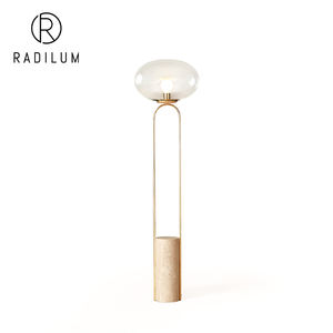 Lampe sur pied moderne de luxe pour hôtel, salon, décoration, base en <span class=keywords><strong>travertin</strong></span> beige, abat-jour en verre transparent, arche en laiton, lampe LED Polo en <span class=keywords><strong>travertin</strong></span> - Product Image 1